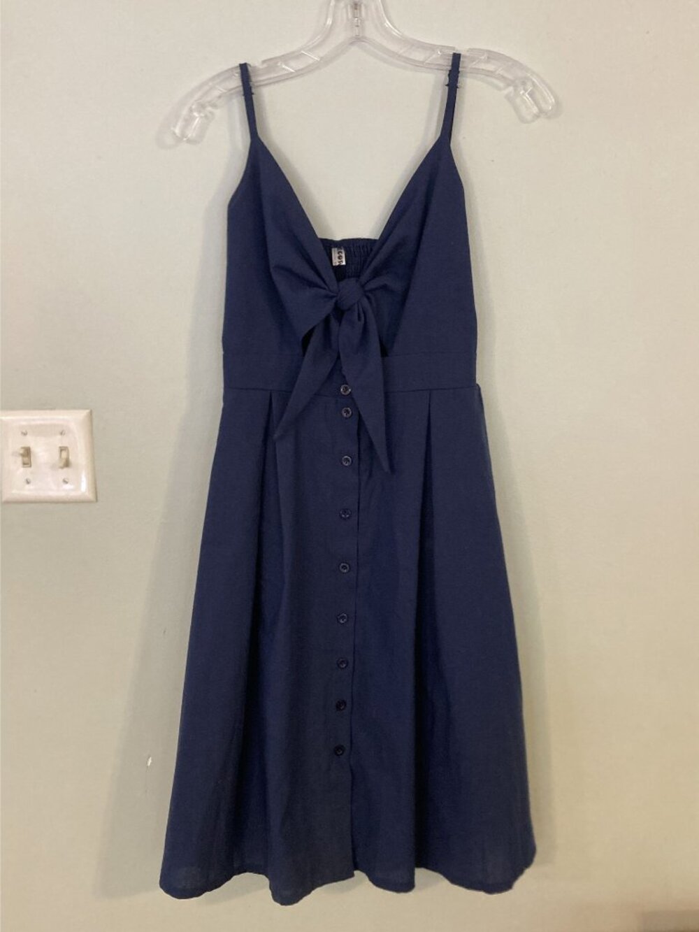 Blue Button-Front Midi Dress With Bow Tie Detail By Ecowish - Size S